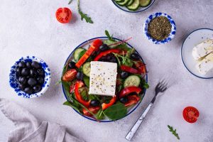 Greek salad with feta cheese and vegetables
